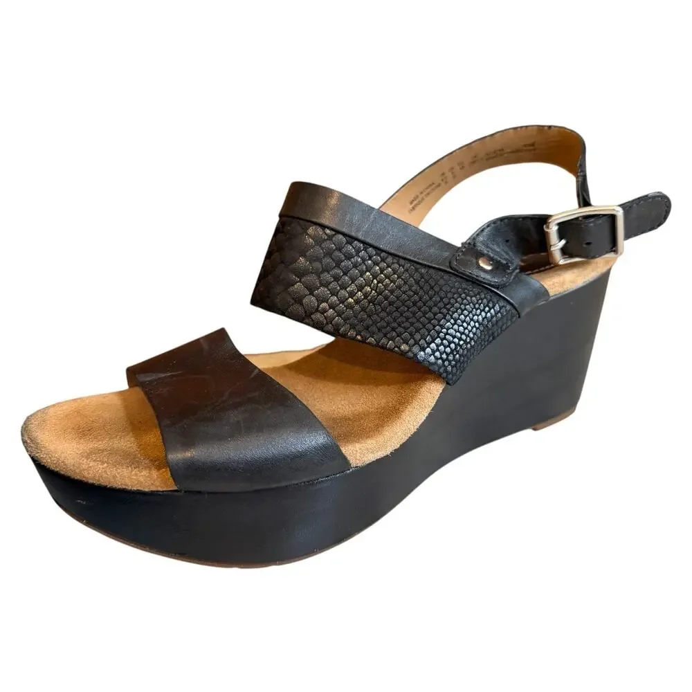 Clarks Artisan Caslyn Kat Wedge Platform Sandals Black 9